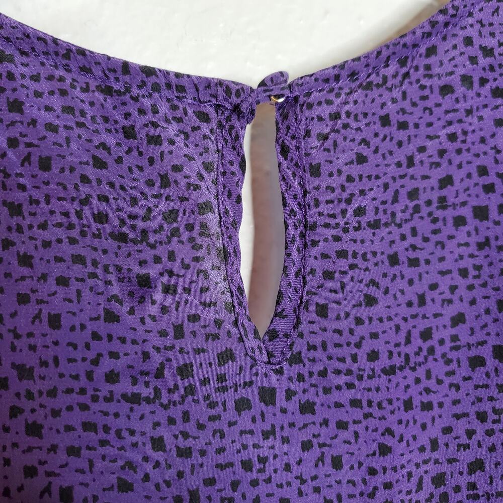 Foreign Exchange 100% Silk Purple + Black Spotted Sleeveless Romper Size XS - Picture 10 of 12